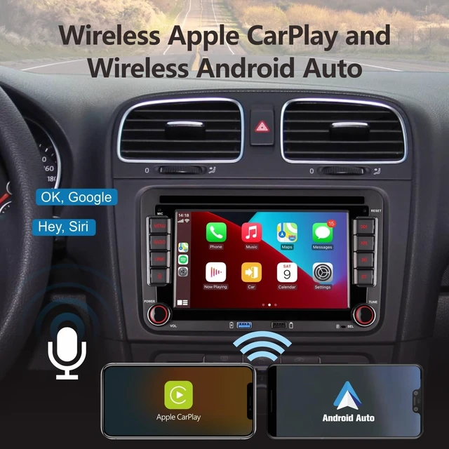 Alt view image 2 of 5 - Double din Car Stereo Compatible with Wireless Carplay Android Auto with Bluetooth/FM/AM Radio/USB/High Power Car Radio for VW Golf 5 6 Passat Jetta Caddy EOS T5 Tiguan Touran CC Polo