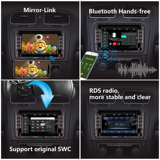 Alt view image 4 of 5 - Double din Car Stereo Compatible with Wireless Carplay Android Auto with Bluetooth/FM/AM Radio/USB/High Power Car Radio for VW Golf 5 6 Passat Jetta Caddy EOS T5 Tiguan Touran CC Polo
