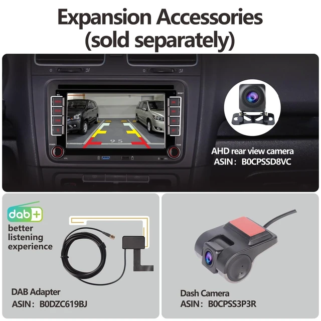 Alt view image 5 of 5 - Double din Car Stereo Compatible with Wireless Carplay Android Auto with Bluetooth/FM/AM Radio/USB/High Power Car Radio for VW Golf 5 6 Passat Jetta Caddy EOS T5 Tiguan Touran CC Polo