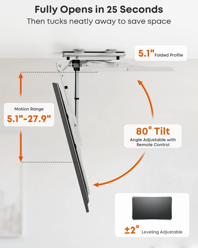 Alt view image 4 of 5 - Motorized Ceiling TV Mount with Remote for 37-75 TVs, Flip Down, White