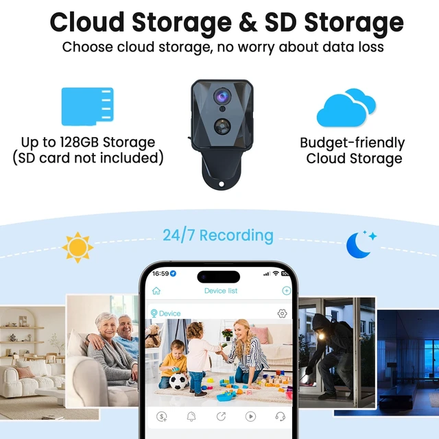 Alt view image 4 of 5 - vebiliki Spy Camera, 4K Hidden Camera, Mini Camera, Real-Time Recording, AI Motion Detection, Support Cloud & TF Storage, Auto Night Vision, WiFi Cameras for Home Security, 2.4G WiFi Only