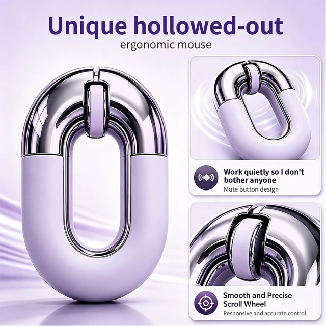 Alt view image 4 of 5 - FOPATO Bluetooth Mouse for Laptop Donut Purple Wireless Mouse, Rechargeable