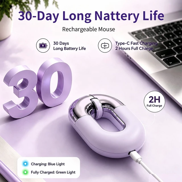 Alt view image 5 of 5 - FOPATO Bluetooth Mouse for Laptop Donut Purple Wireless Mouse, Rechargeable