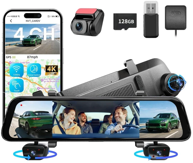 Main image of 12'' Rear View Mirror Camera,4 Channel Mirror Dash Cam 4K+3x1080P,Dash cam Front Rear Inside Back up Camera,WiFi,GPS,Voice Control,8IR Night Vision,Parking Monitor,Free 128GB SD
