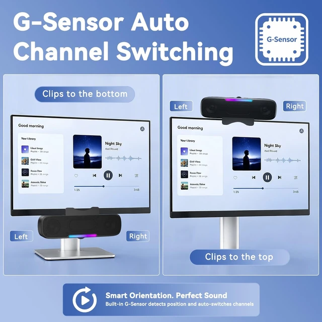 Alt view image 3 of 5 - OHAYO Computer Speakers for Desktop PC Monitor, USB Plug-in, G-Sensor
