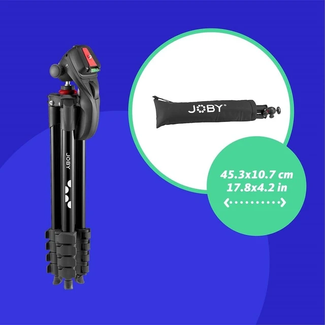 Alt view image 3 of 5 - Joby Compact Action Tripod, Camera Tripod with Ball Head, Universal -20 Quick Release Mount and Carrying Bag, for CSC,DSLR, Mirrorless Cameras, Colour: Black, 1.5kg Capacity
