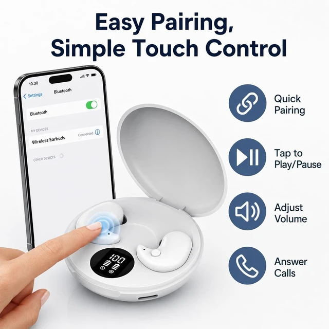 Alt view image 2 of 5 - BEVCEFCC Wireless Sleep Earbuds, Ultra-Light in-Ear Invisible Earphone