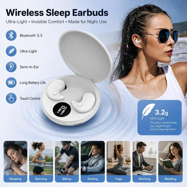 Alt view image 3 of 5 - BEVCEFCC Wireless Sleep Earbuds, Ultra-Light in-Ear Invisible Earphone