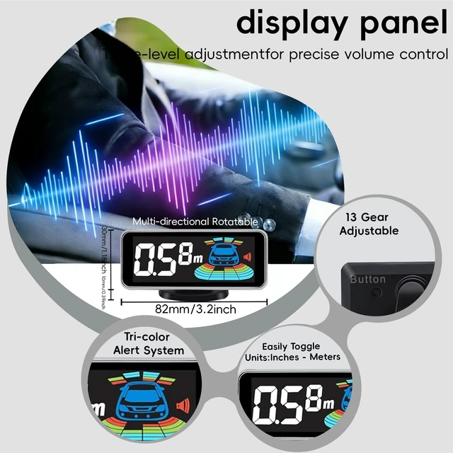 Alt view image 3 of 5 - SANDETOUN Backup Parktronic System 8-Sensor with LCD Display & Car Keychain,Distance Detection (Meter/Feet),English/Spanish/Beep Alert Options 20 Color Probes:8 Main Colors 20mm Compact Elegant Design