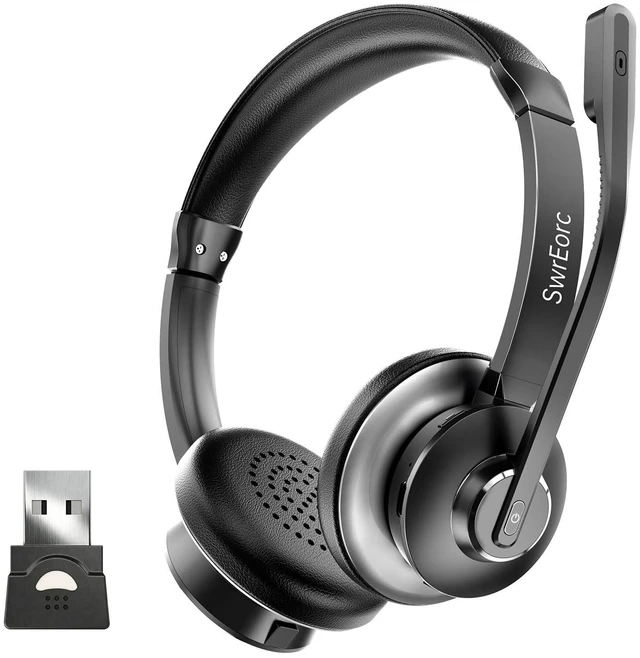 Main image of SwrEorc Bluetooth Headset, Wireless Headset with Mic for Work, Advanced AI Noise Cancelling Microphone (Clear Calls & Mic Mute), Bluetooth 5.3, USB Dongle, Headphones with Mic, for PC/Zoom/Offi