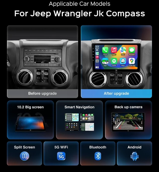 Alt view image 2 of 5 - 10.2 Car Radio Stereo for Jeep Wrangler JK/Unlimited 2007-2018 2+64G