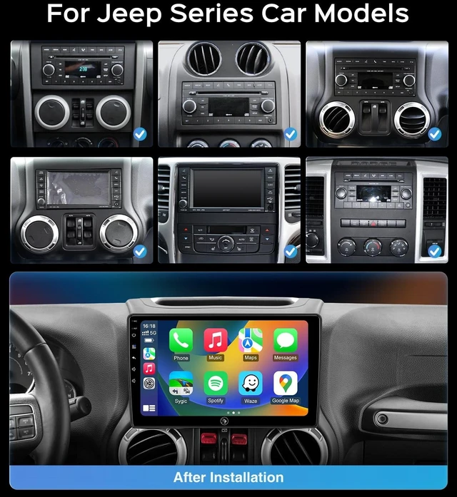 Alt view image 5 of 5 - 10.2 Car Radio Stereo for Jeep Wrangler JK/Unlimited 2007-2018 2+64G