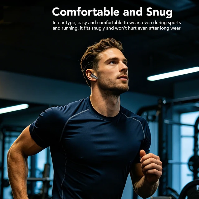 Alt view image 2 of 5 - MS128 Bluetooth 6.0 Headphones with Multifunctional LED Touch Display, Wireless Earbuds Noise Reduction / IPX5 Waterproof / HiFi Stereo Comfortable, in-Ear Earphone for Gameplay/Sports/Work (Bl