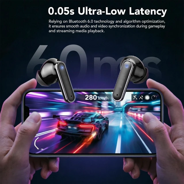 Alt view image 3 of 5 - MS128 Bluetooth 6.0 Headphones with Multifunctional LED Touch Display, Wireless Earbuds Noise Reduction / IPX5 Waterproof / HiFi Stereo Comfortable, in-Ear Earphone for Gameplay/Sports/Work (Bl