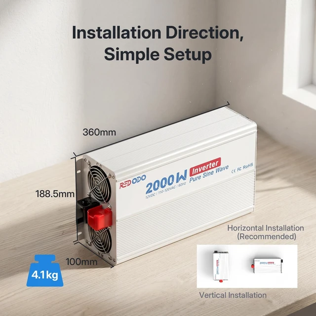 Alt view image 2 of 5 - Redodo 2000W Pure Sine Wave Inverter, Power Inverter 12V DC to 120V AC Converter for Vehicles, RV, Home, Outdoor, with 4 AC Outlets, Type-C/USB Interface, Remote Controller, Surge 4000W