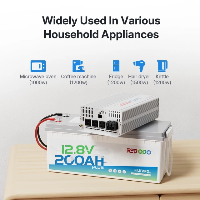 Alt view image 5 of 5 - Redodo 2000W Pure Sine Wave Inverter, Power Inverter 12V DC to 120V AC Converter for Vehicles, RV, Home, Outdoor, with 4 AC Outlets, Type-C/USB Interface, Remote Controller, Surge 4000W