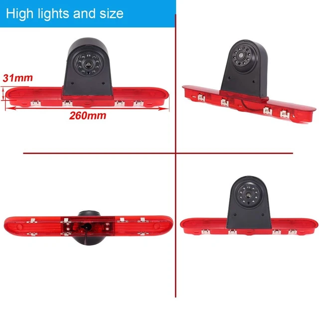 Alt view image 4 of 5 - 1280 * 720 Pixel Third Roof Brake Lamp Car Backup Camera Replacement for Toyota Proace Citroen Jumpy Kasten Spacetourer Peugeot Expert Kasten Traveller Bus Waterproof Night Vision Reverse +7" Monitor