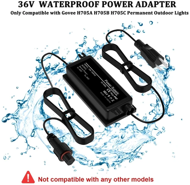 Alt view image 5 of 5 - 36V Waterproof Power Supply for Govee Permanent Outdoor Lights Only Compatible with Govee H705A H705B H705C Power Adapter Cord (not Compatible with grooved 3-pin connectors)