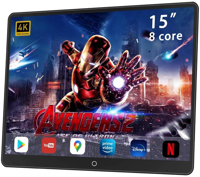 Main image of 15 Inch 4K Android Car Headrest Monitor, Rear Seat Entertainment System with Wireless Screen Mirroring & Touchscreen, Car TV with WiFi/Bluetooth/HDMI/USB Input, 4GB+64GB Octa-Core Vehicle Displ