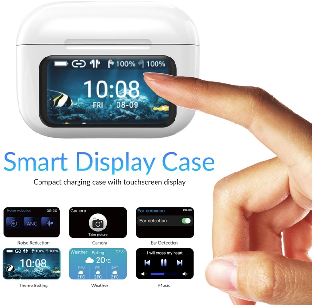 Alt view image 3 of 5 - IQ Sound IQ-341 ANC & ENC Bluetooth Earphone with Touchscreen Display Charging Case, True Wireless Earbuds, Stereo Sound, Dual Mic, Voice Assistant, In-Ear Detection, USB-C Charging (White)