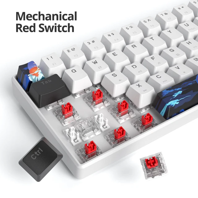 Alt view image 3 of 5 - Ussixchare 60 Percent Gaming Keyboard 61 Keys Mechanical Keyboard Ultra Compact Wird Keyboard LED Backlit with Red Switch for PC Laptop Gamer(61 White)