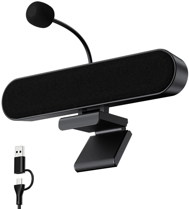 Main image of Inwa Computer Speakers with Microphone for Desktop PC, USB Wired Clip On Computer Sound Bar, Plug-n-Play Laptop Speaker w/Mic for Meeting/Gaming/Learning, Clear Audio, Easily Clamps to Monitors