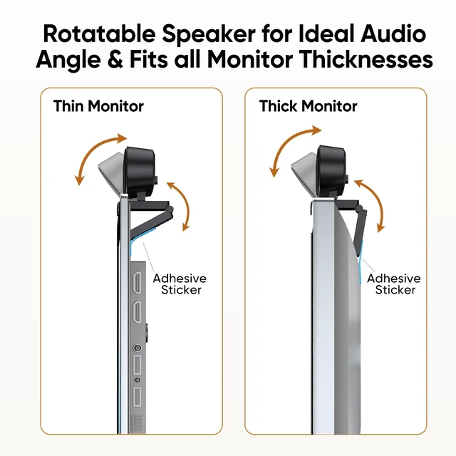 Alt view image 4 of 5 - Inwa Computer Speakers with Microphone for Desktop PC, USB Wired Clip On Computer Sound Bar, Plug-n-Play Laptop Speaker w/Mic for Meeting/Gaming/Learning, Clear Audio, Easily Clamps to Monitors