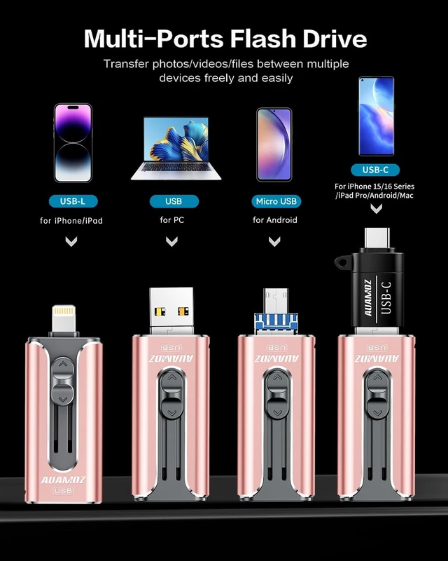 Alt view image 2 of 5 - AUAMOZ 512GB Flash Drive for iPhone Photo Stick USB Memory Stick, Portable Thumb Drive for Photo Video Storage and Transfer, Compatible with iPhone, iPad, Android, PC (Pink)
