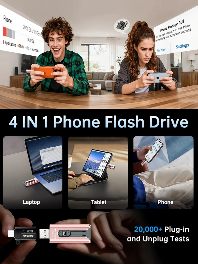 Alt view image 4 of 5 - AUAMOZ 512GB Flash Drive for iPhone Photo Stick USB Memory Stick, Portable Thumb Drive for Photo Video Storage and Transfer, Compatible with iPhone, iPad, Android, PC (Pink)