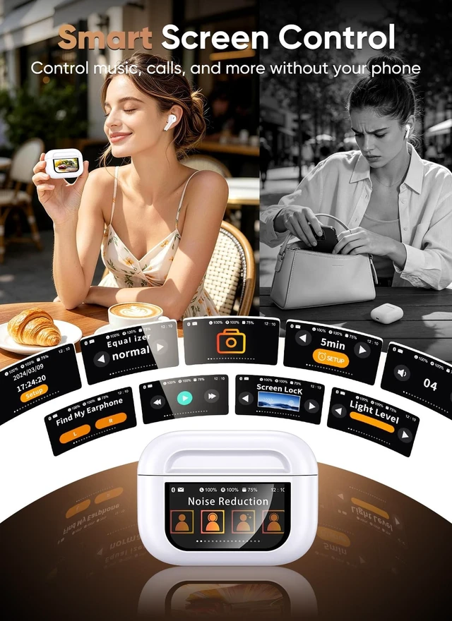 Alt view image 2 of 5 - Wireless Earbuds, Smart Touchscreen Ear Buds, ANC Headphones, Bluetooth 5.4