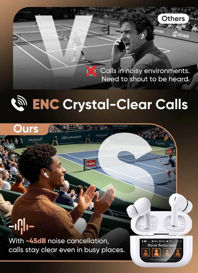 Alt view image 3 of 5 - Wireless Earbuds, Smart Touchscreen Ear Buds, ANC Headphones, Bluetooth 5.4