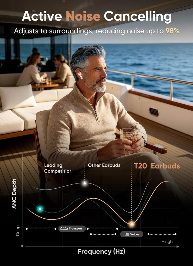 Alt view image 5 of 5 - Wireless Earbuds, Smart Touchscreen Ear Buds, ANC Headphones, Bluetooth 5.4
