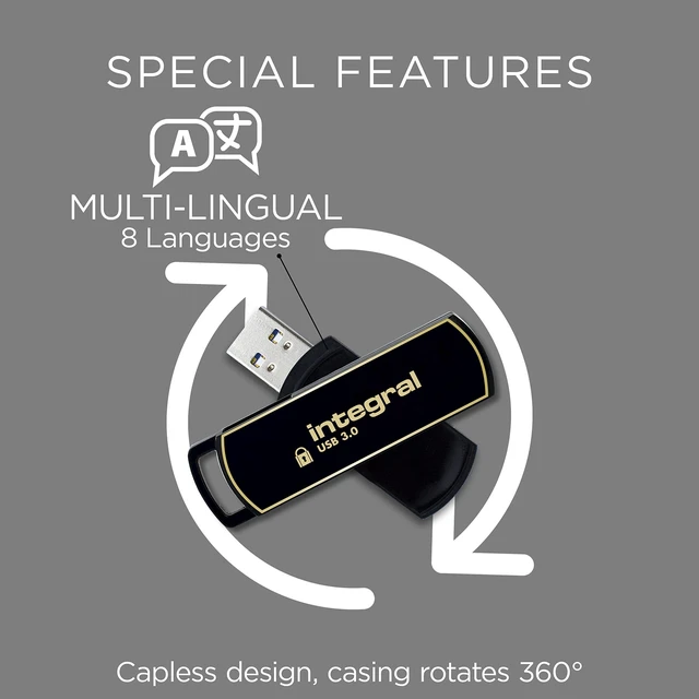 Alt view image 4 of 5 - Integral 16GB Secure 360 Encrypted USB3.0 Flash Drive (256-bit AES Encryption)