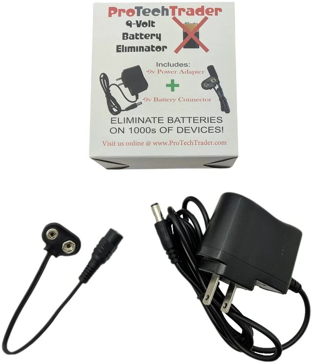 Main image of 9V Battery Eliminator Kit, 500mA AC/DC Adapter, Connector and 42in Cord