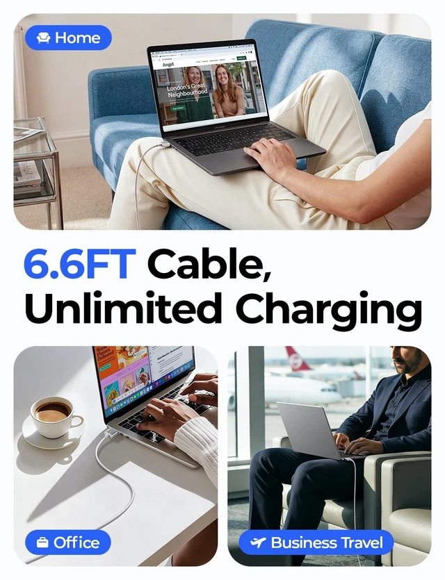 Alt view image 5 of 5 - LISEN USB-C Magnetic 3 Cable for MacBook Air Pro Charger, Grey 10FT