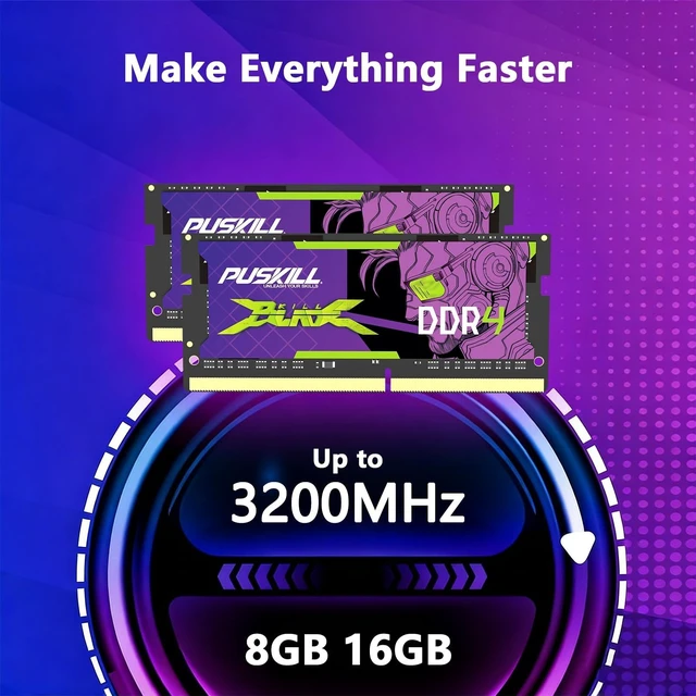 Alt view image 2 of 5 - PUSKILL 32GB DDR4 3200MHz RAM (2x16GB) SODIMM CL22 Laptop