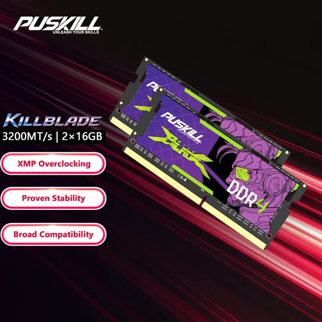 Alt view image 3 of 5 - PUSKILL 32GB DDR4 3200MHz RAM (2x16GB) SODIMM CL22 Laptop