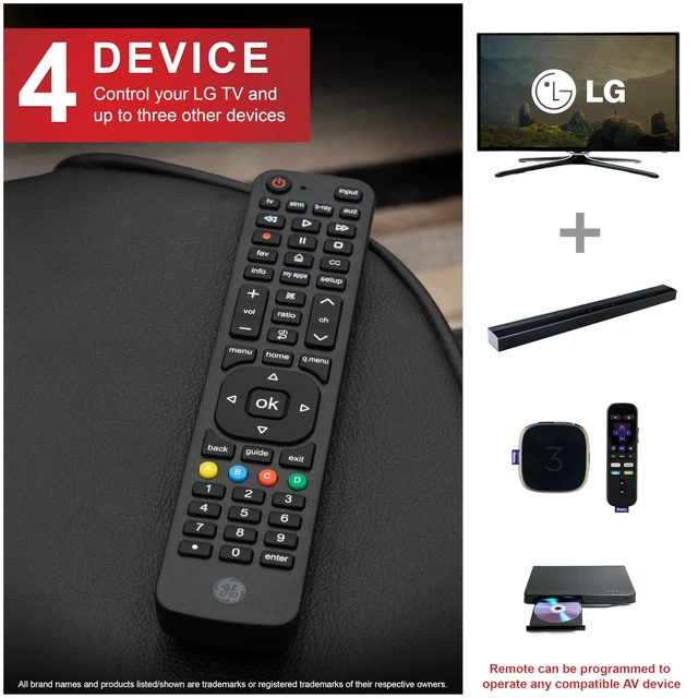 Alt view image 5 of 5 - GE 4-Device Replacement Remote for LG Compatible with LED LCD HD UHD 4K HDR Smart TVs Plus Universal Remote Control Function for Streaming Players, Sound Bars, Blu-ray, DVD, and More, 57818
