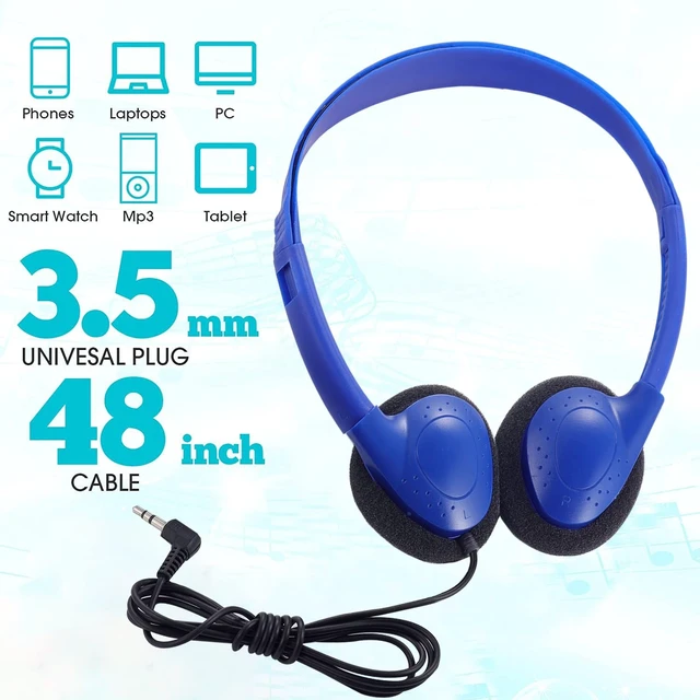 Alt view image 5 of 5 - XOSDA 100 Pack Classroom Headphones Bulk for Kids School, Wholesale Class Set Wired Earphones On Ear with 3.5mm Jack for Students Teens Toddler Children and Adults (Dark Blue, 100 Pack)