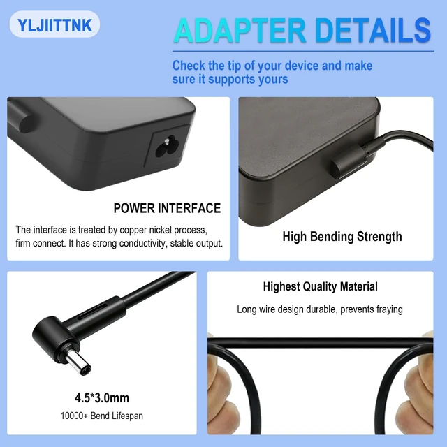 Alt view image 4 of 5 - 90W Laptop Charger Compatible with ASUS Vivobook 14X 15X 16X 17X M1603Q M1703Q M1403Q M1503Q K1703Z D1603Q Y1603C ExpertBook B1500 B1500CEPE B1500CEAE ZenBook 4.5x3.0mm Tip 19V 4.74A AC Power Cord