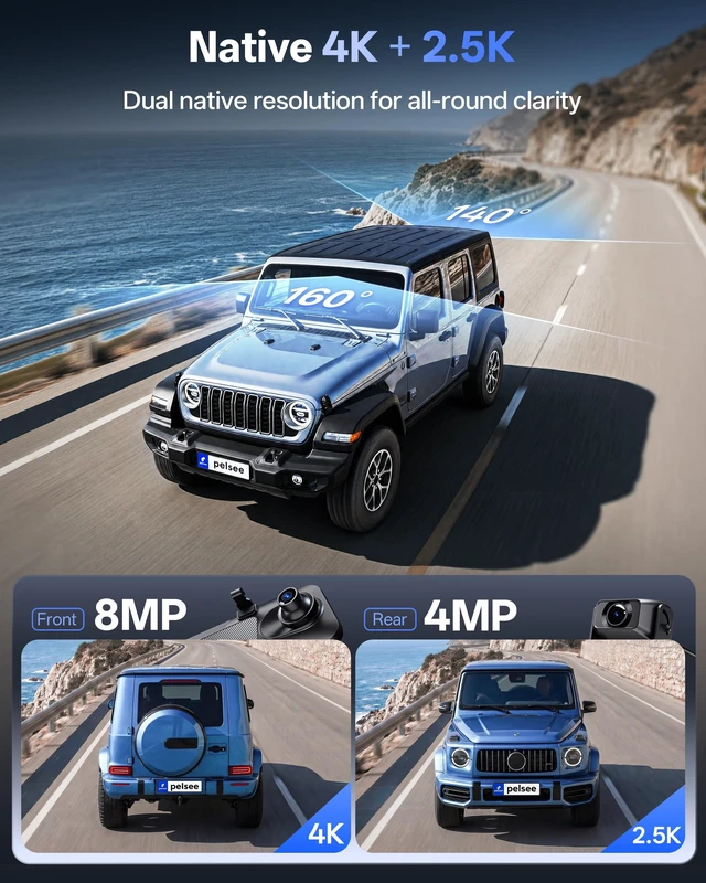 Alt view image 2 of 5 - Pelsee S12 Native 4K + 2.5K Mirror Dash Cam, 64GB Card Included, GPS