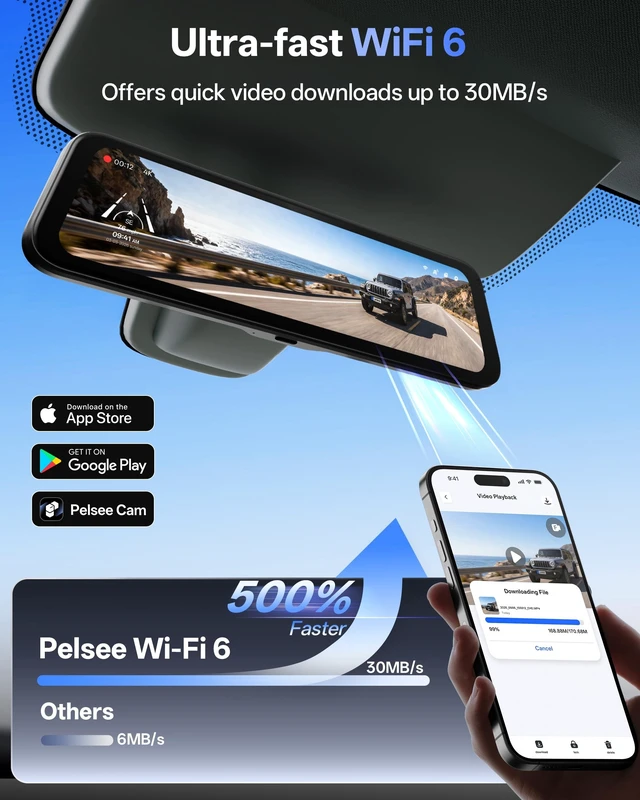 Alt view image 3 of 5 - Pelsee S12 Native 4K + 2.5K Mirror Dash Cam, 64GB Card Included, GPS