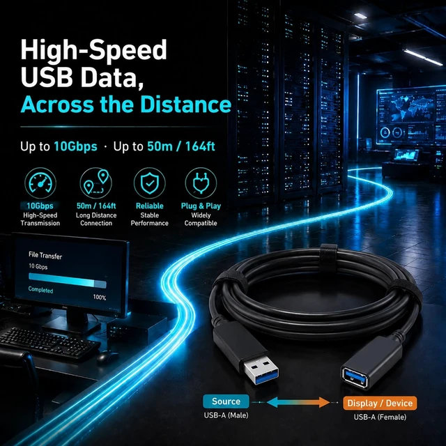 Alt view image 2 of 5 - USB 3.1 Male Female Extension Cable Fiber Optical 10Gbps 15M Compatible with Windows Mac OS,Linux,Industrial Camera Machine Vision,Medical Security Monitoring Printer,Scanner,Touch Screen,Camera