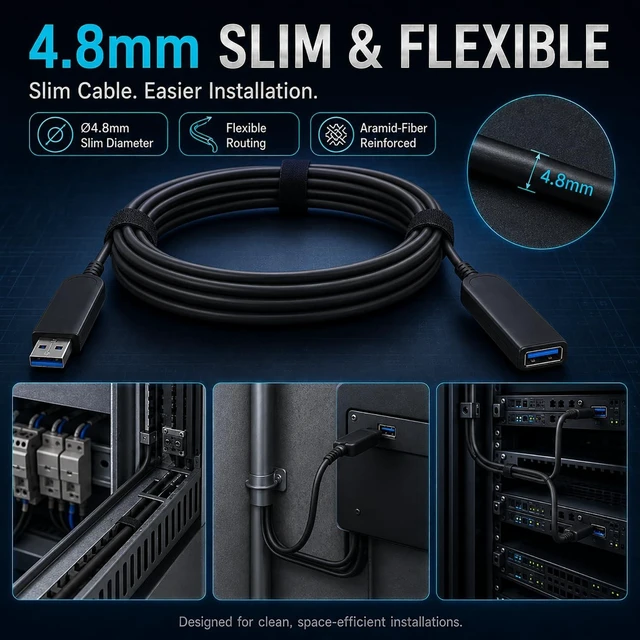 Alt view image 3 of 5 - USB 3.1 Male Female Extension Cable Fiber Optical 10Gbps 15M Compatible with Windows Mac OS,Linux,Industrial Camera Machine Vision,Medical Security Monitoring Printer,Scanner,Touch Screen,Camera