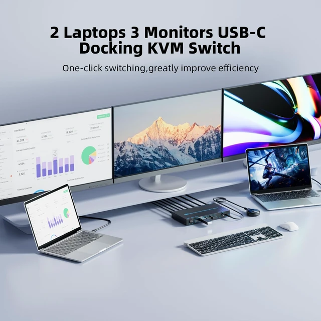 Alt view image 2 of 5 - USB-C KVM Switch 3 Monitors 2 Laptops MST Dual USB-C Docking Triple Monitor