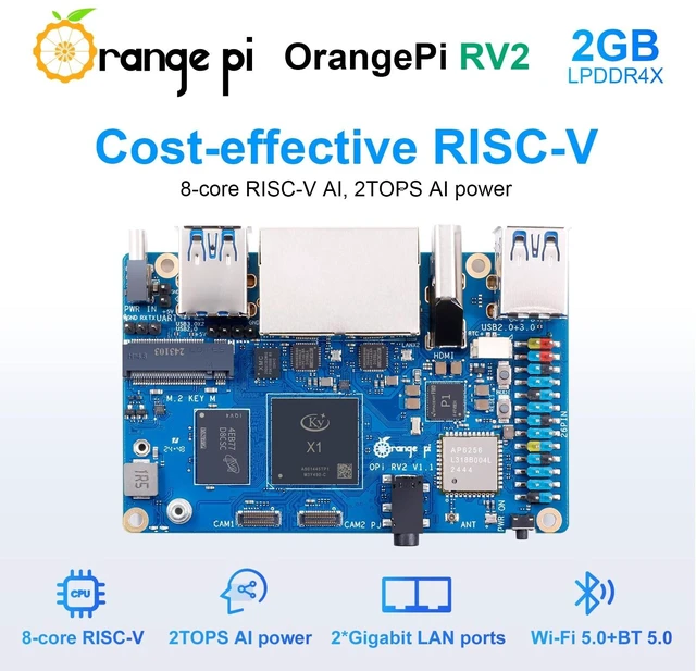 Alt view image 2 of 5 - Orange Pi RV2 2GB/4GB/8GB LPDDR4x RISC-V Single Board Computer with 8-Core 64-Bit Processor, Wi-Fi 5.0/Bluetooth 5.0, Development Board Run Linux/Ubuntu/OpenHarmony(2GB)