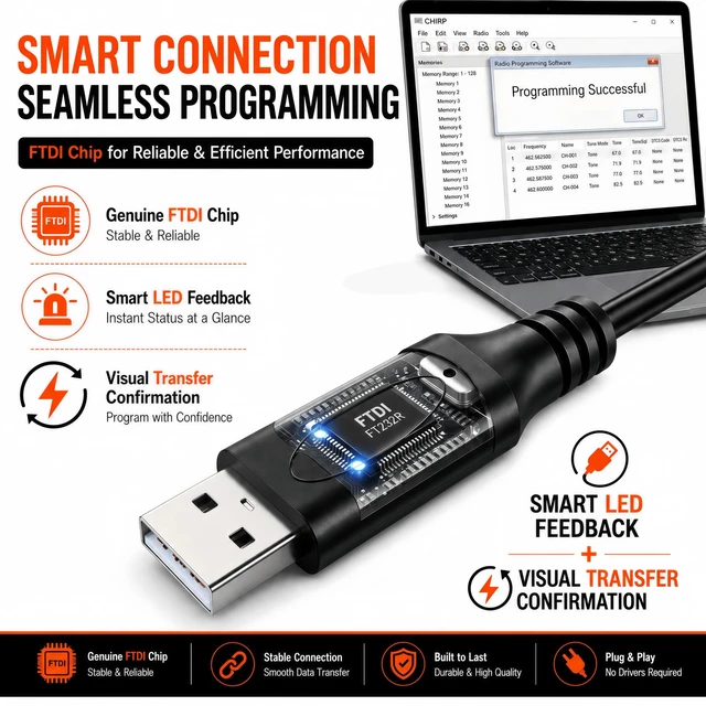 Alt view image 5 of 5 - 8mm 2-Pin USB Programming Cable for Motorola CP200 CP200D GP300