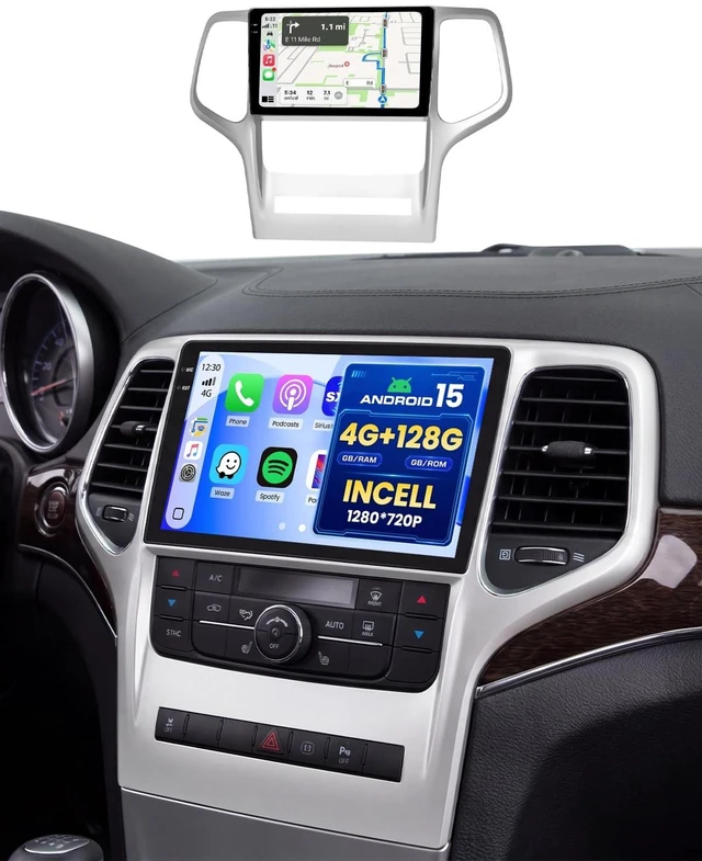 Main image of 4+128G Radio for Jeep Grand Cherokee 2010-2013, 9" 1280 * 720 Touch Screen for Grand Cherokee Bluetooth Radio with Wireless CarPlay, 5GHz WiFi, Bluetooth 5.0, EQ, GPS Navigation, Backup Camera