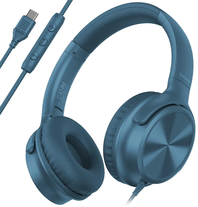 Main image of Cowyawn USB C Headphones Wired, Over Ear USB C Wired Headphones with Microphone, Volume Control, HD Stereo Sound, Foldable USB Type C Headphone for Adult/Teens/Laptop/Computer/iPhone 15/16/17, Blue