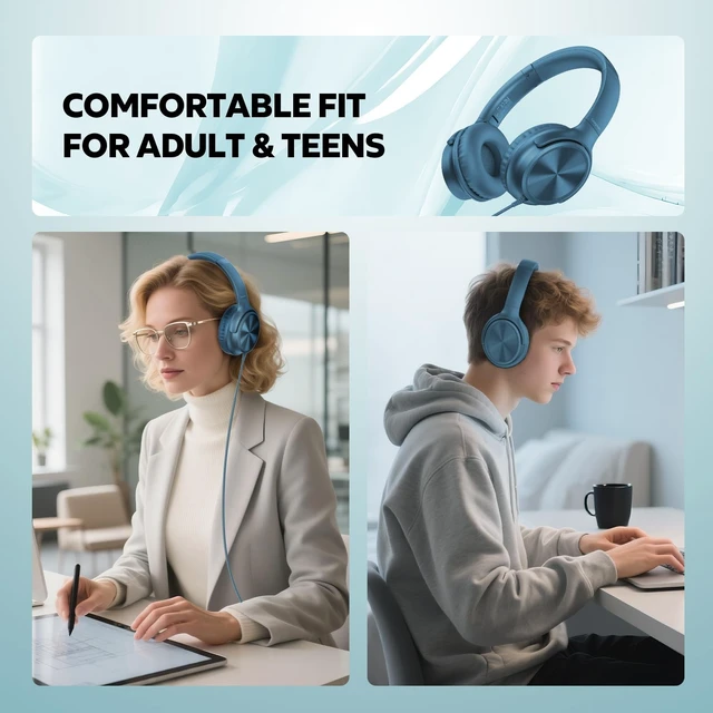 Alt view image 4 of 5 - Cowyawn USB C Headphones Wired, Over Ear USB C Wired Headphones with Microphone, Volume Control, HD Stereo Sound, Foldable USB Type C Headphone for Adult/Teens/Laptop/Computer/iPhone 15/16/17, Blue